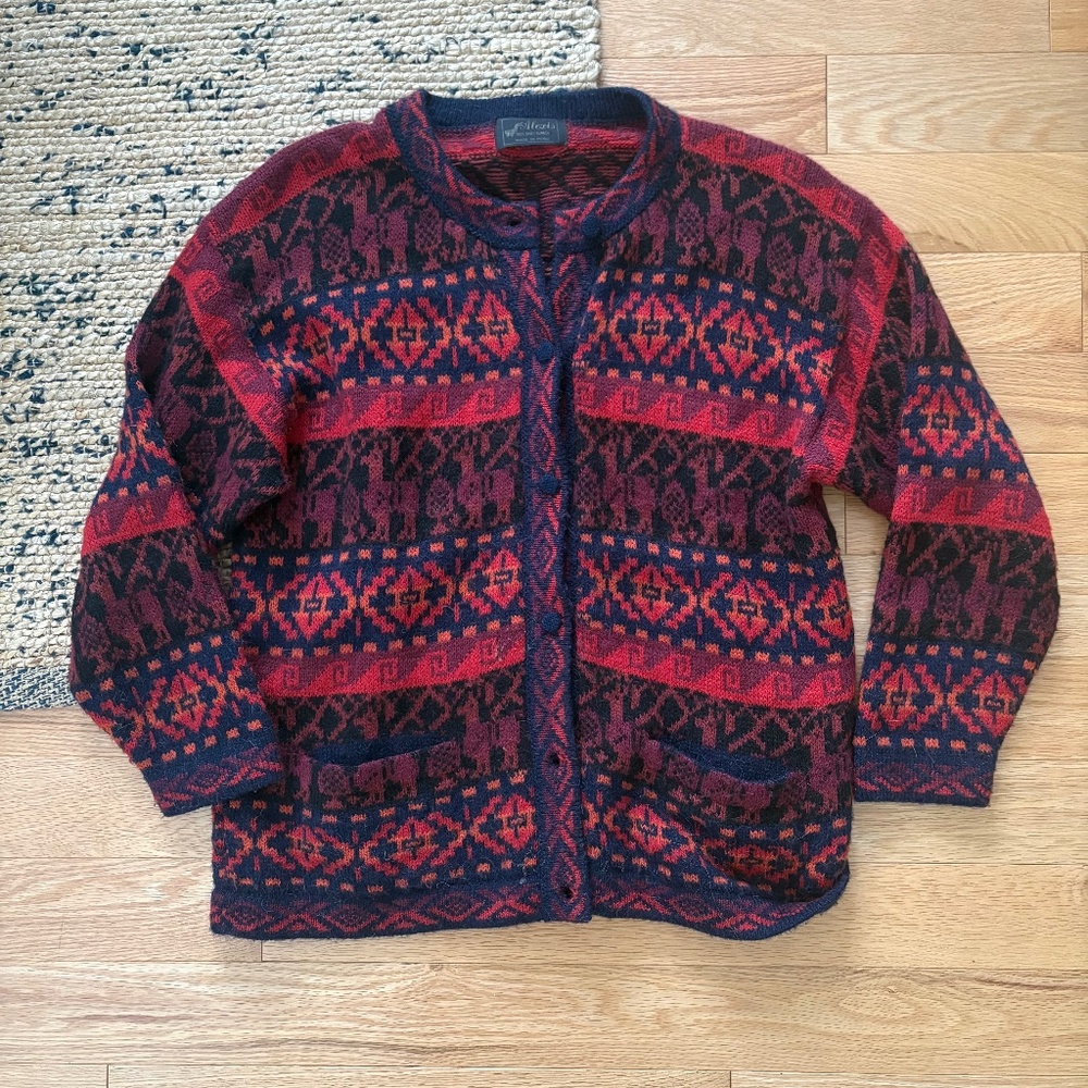 100% alpaca wool patterned cardigan